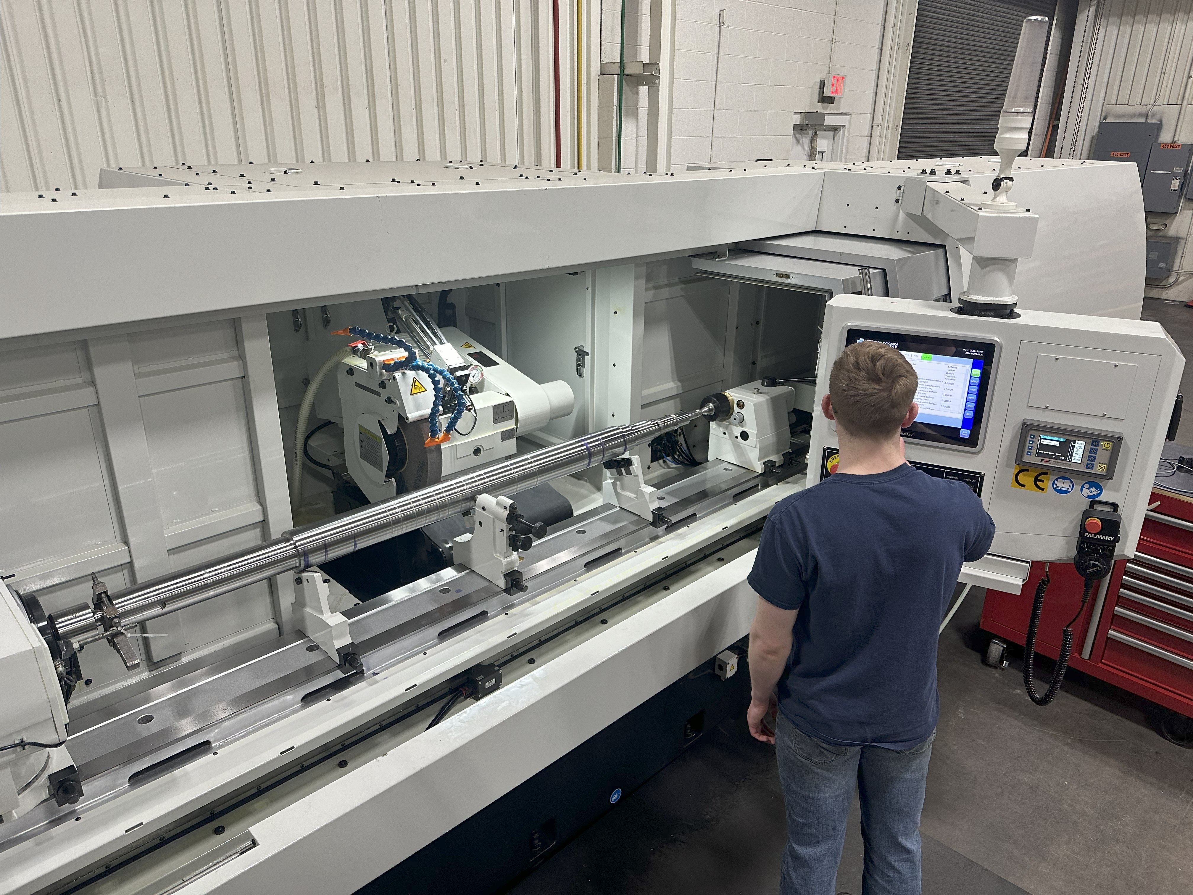 Here, you see a turbine shaft being finished in one of our latest investments, a CNC cylindrical grinder.