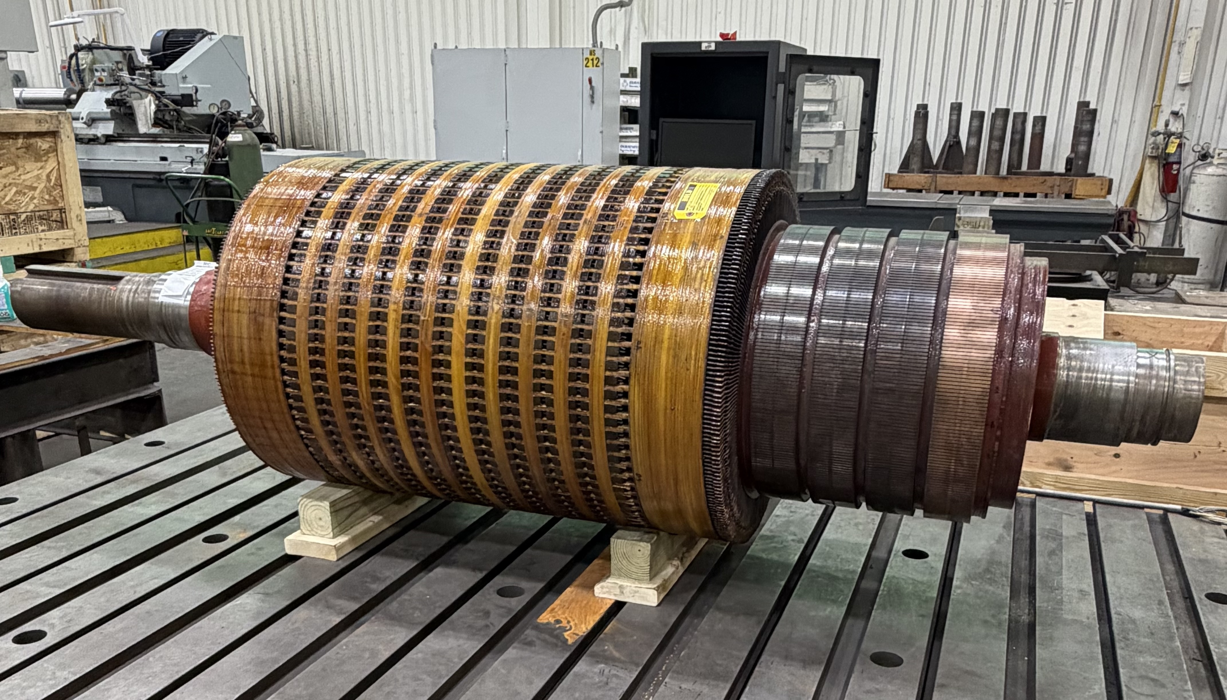 An industrial motor in for shaft rebuild.