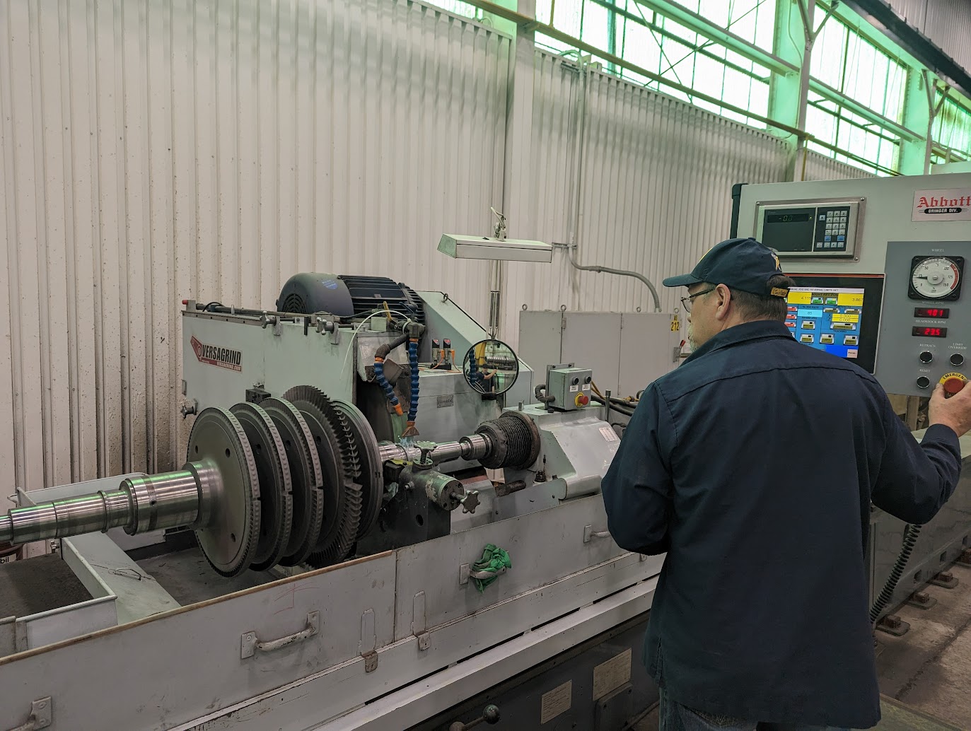 Precision cylindrical grinding of an HVOF-coated turbine rotor at HFW Industries, Buffalo NY.
