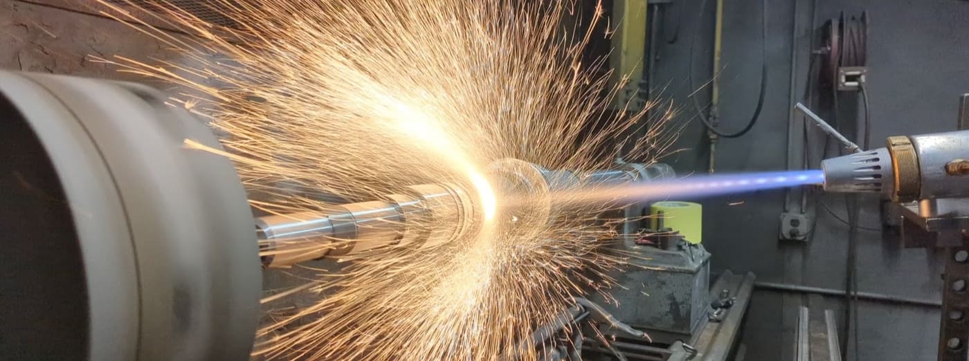 HVOF thermal spray coating on a turbine shaft at HFW Industries HFW Industries applying HVOF thermal spray coating to a turbine shaft.