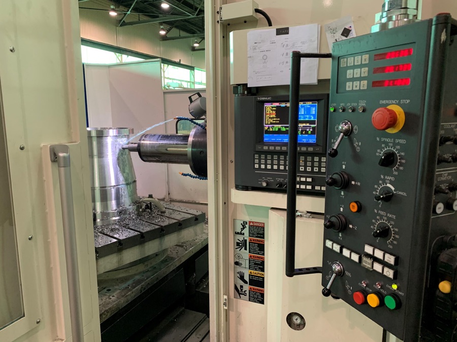 Precision machining an industrial bowl on a horizontal boring mill at HFW Industries