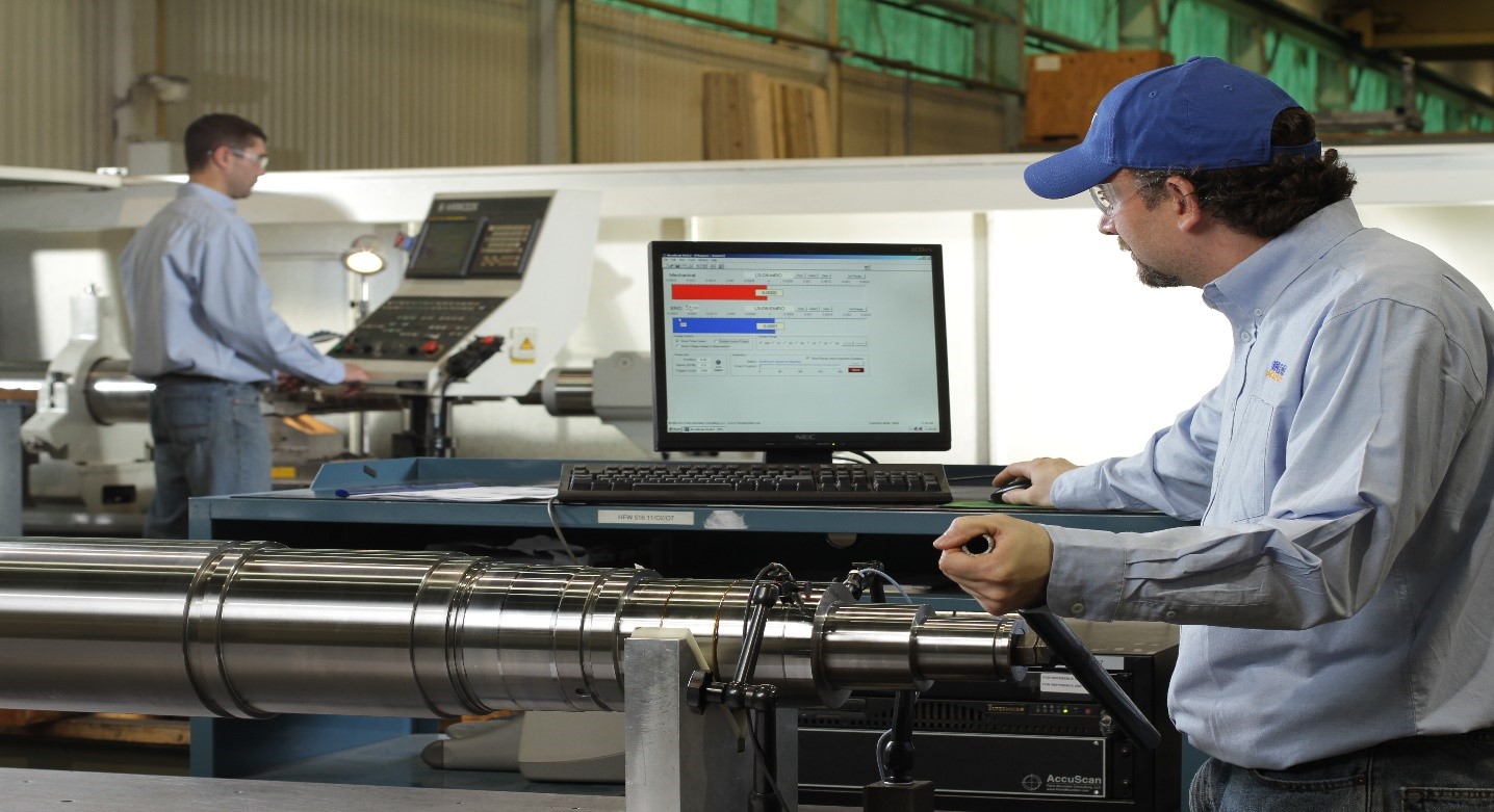 Electrical mechanical runout testing of a shaft at HFW Industries.